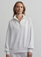 Varley Hawley Half Zip Sweat in White Front View
