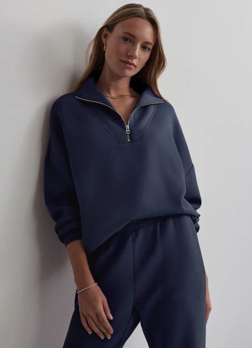 Varley Hawley Half Zip Sweat in Blue Nights