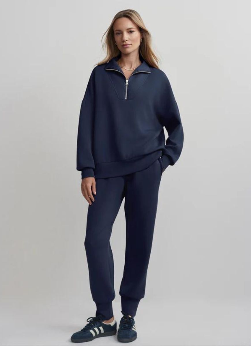 Varley Hawley Half Zip Sweat in Blue Nights Front View