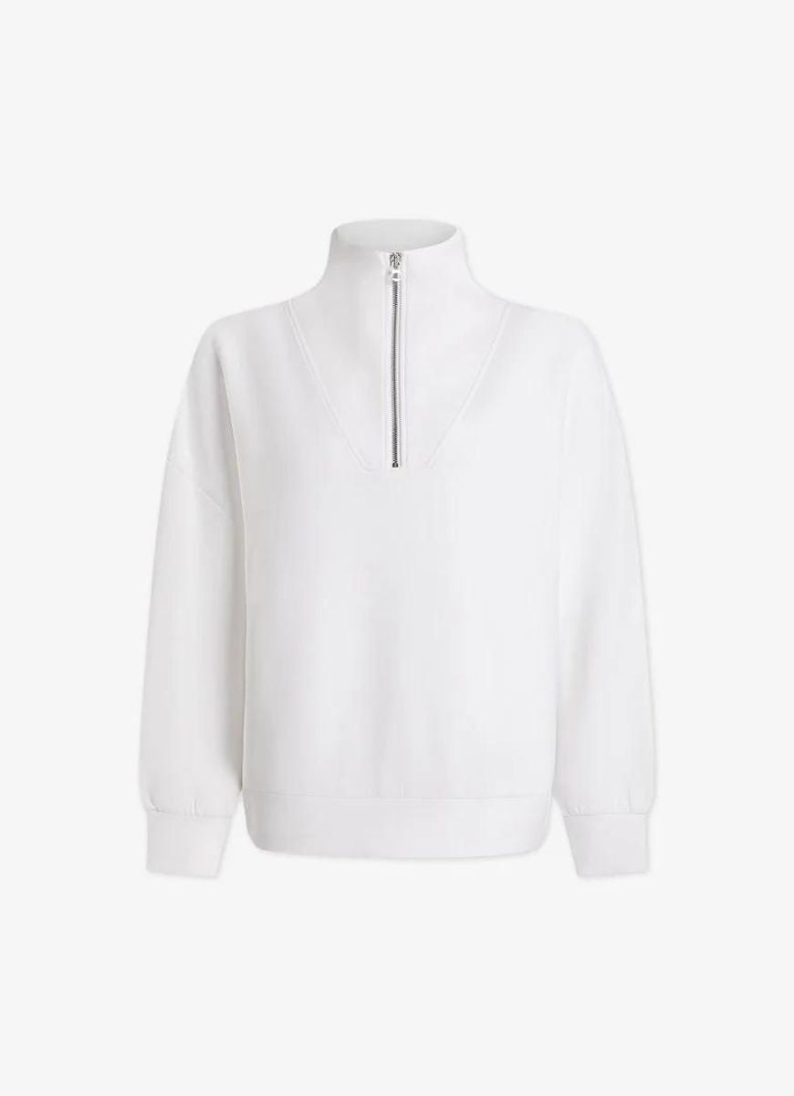 Varley Hawley Half Zip Sweat in White Product Shot Front View