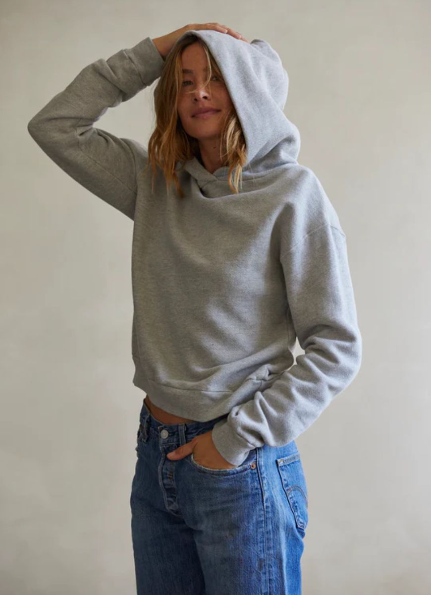 perfectwhitetee Heart Hoodie in Heather Grey