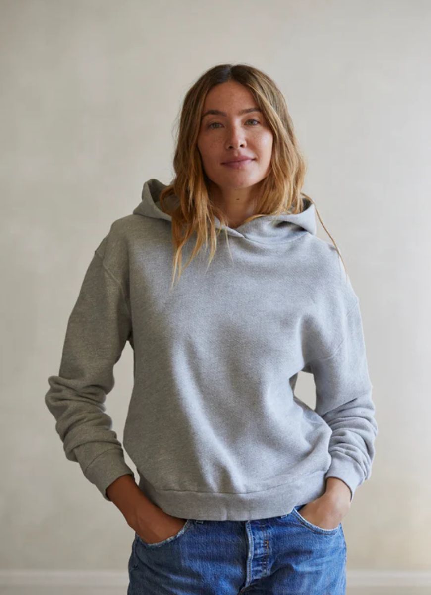 perfectwhitetee Heart Hoodie in Heather Grey Front View