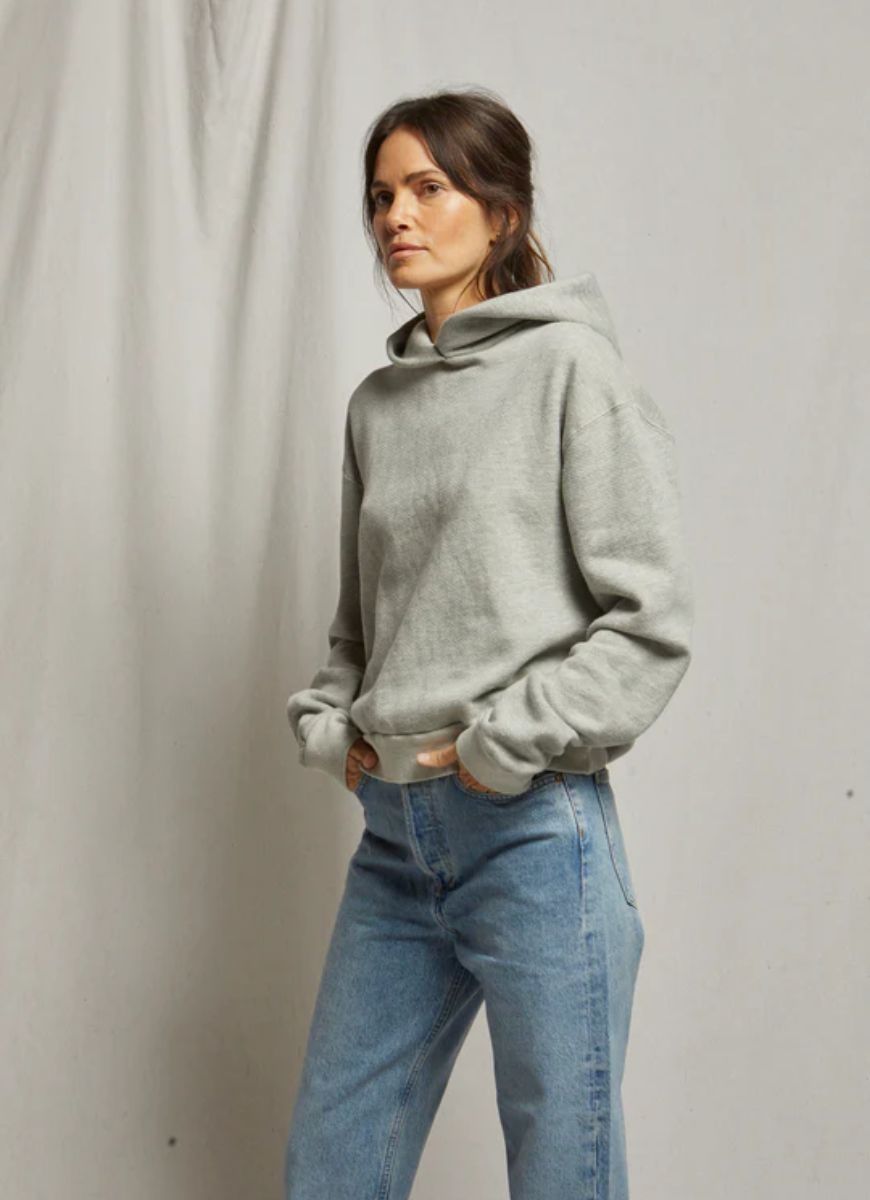 perfectwhitetee Heart Hoodie in Heather Grey Side View
