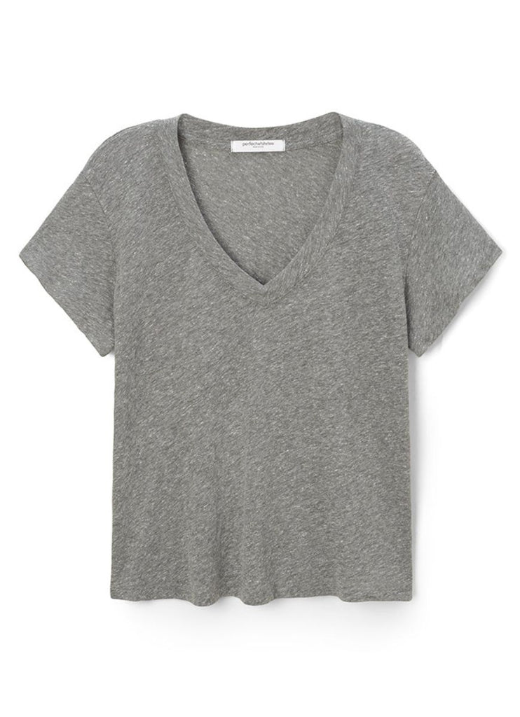 Perfect White Tee Hendrix Women's V-Neck in Heather Grey Flat Lay View