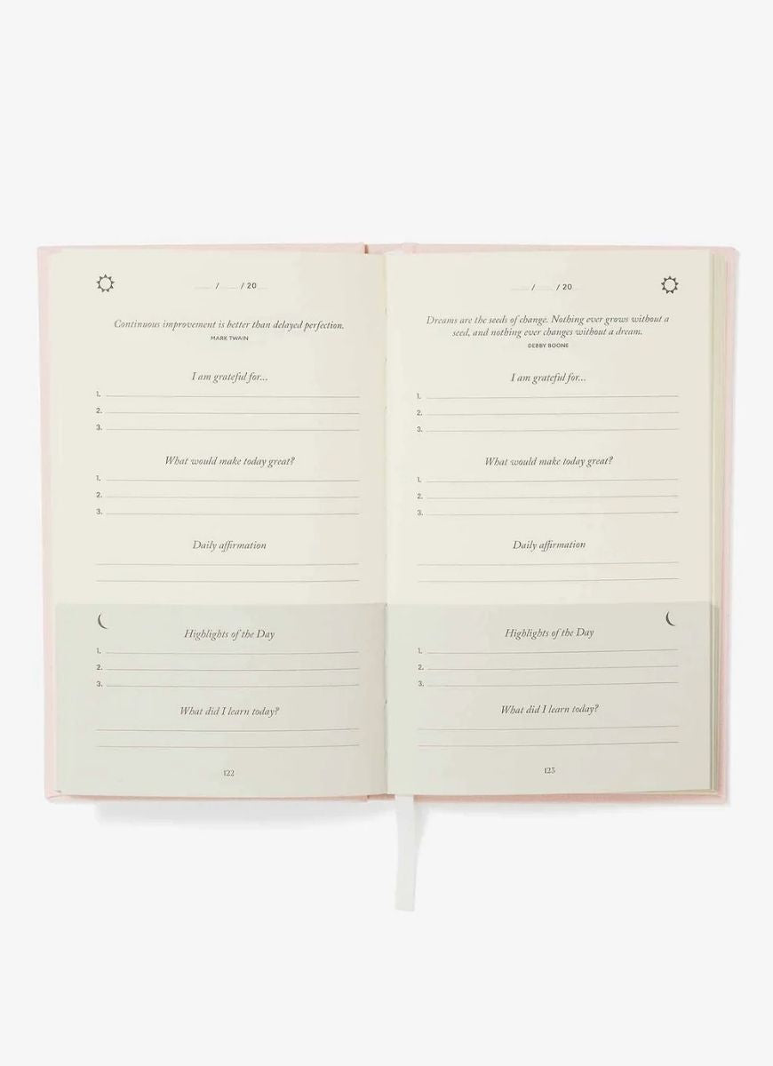 Intelligent Change The Five Minute Journal in Blush Pink Open