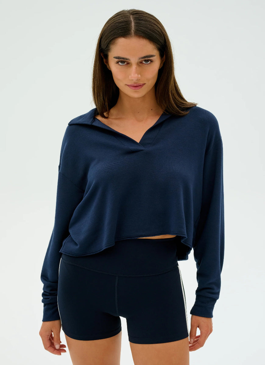 Splits59 Joan Fleece Polo Sweatshirt in Indigo