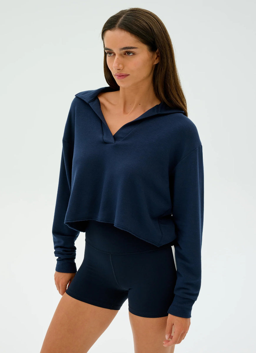 Splits59 Joan Fleece Polo Sweatshirt in Indigo Front View