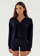 Splits59 Joan Fleece Polo Sweatshirt in Black