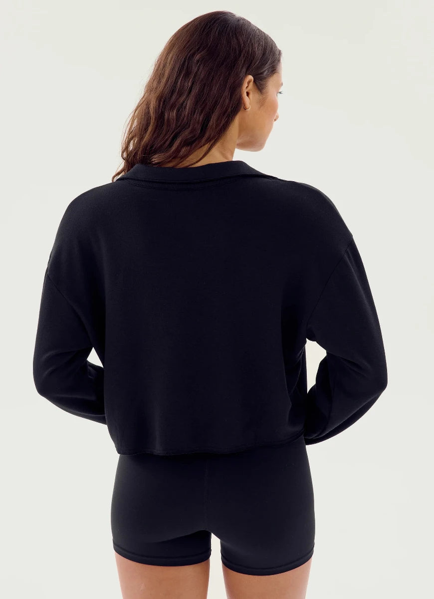 Splits59 Joan Fleece Polo Sweatshirt in Black Back View