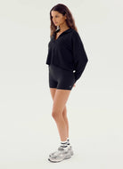 Splits59 Joan Fleece Polo Sweatshirt in Black Full Length Side View