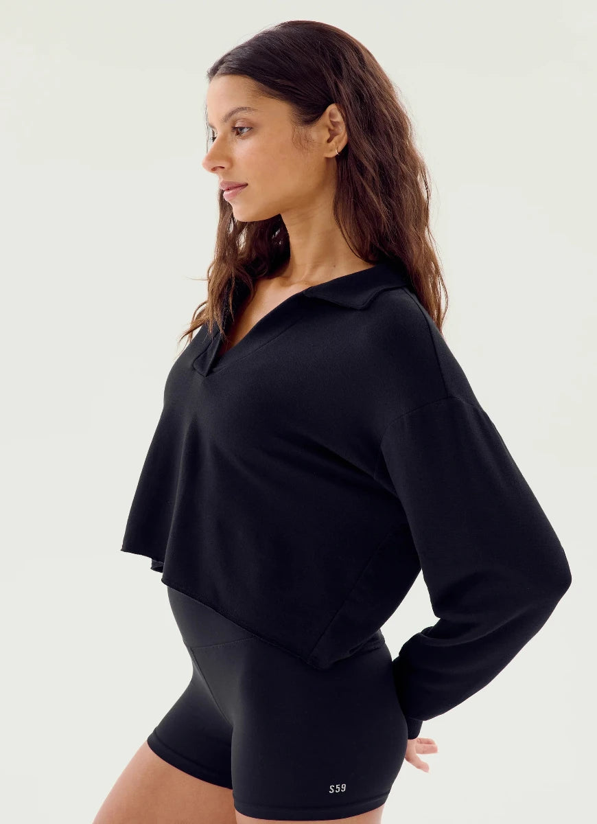 Splits59 Joan Fleece Polo Sweatshirt in Black Side View