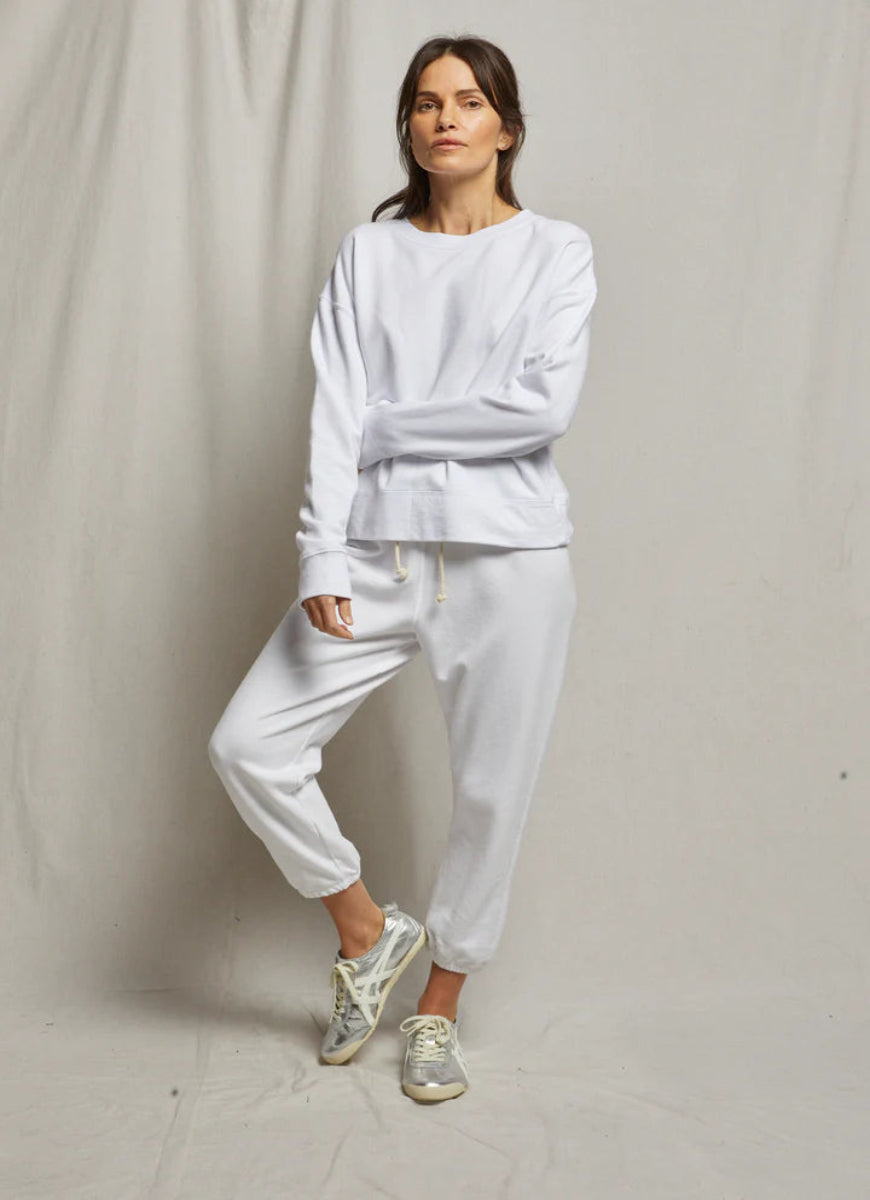 perfectwhitetee Johnny French Terry Sweatpant in White Full Length Front View