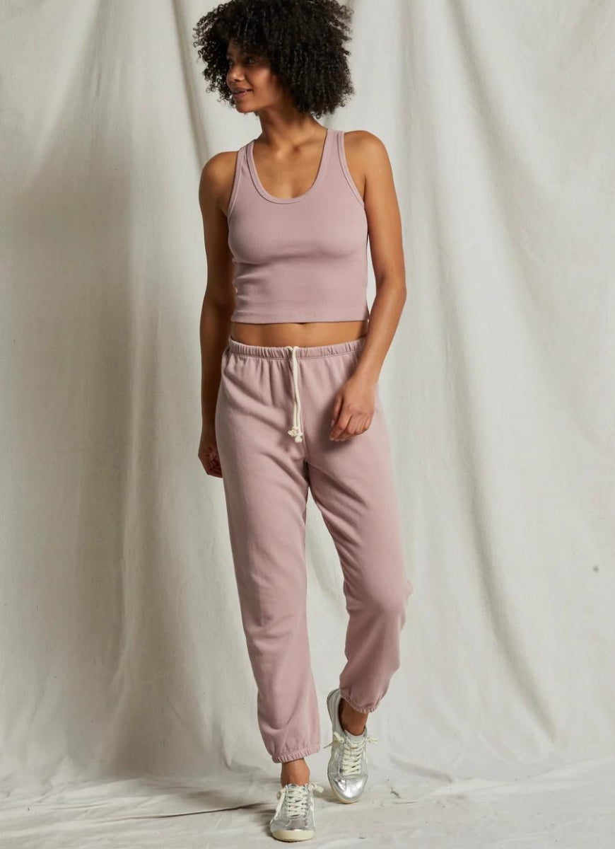 perfectwhitetee Johnny French Terry Sweatpant in Mauve Front View