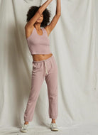 perfectwhitetee Johnny French Terry Sweatpant in Mauve Full Length Front View