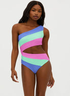 Beach Riot Joyce One Piece Swimsuit in High Tide Colorblock Front View
