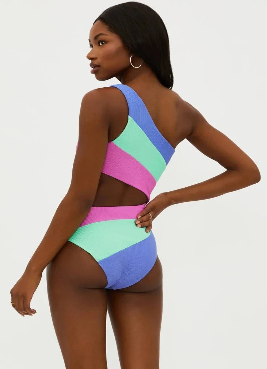 Beach Riot Joyce One Piece Swimsuit in High Tide Colorblock Alternate Back View