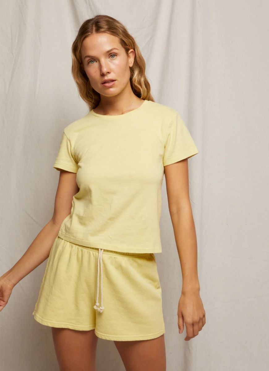 perfectwhitetee Layla French Terry Sweatshort in Banana Front View