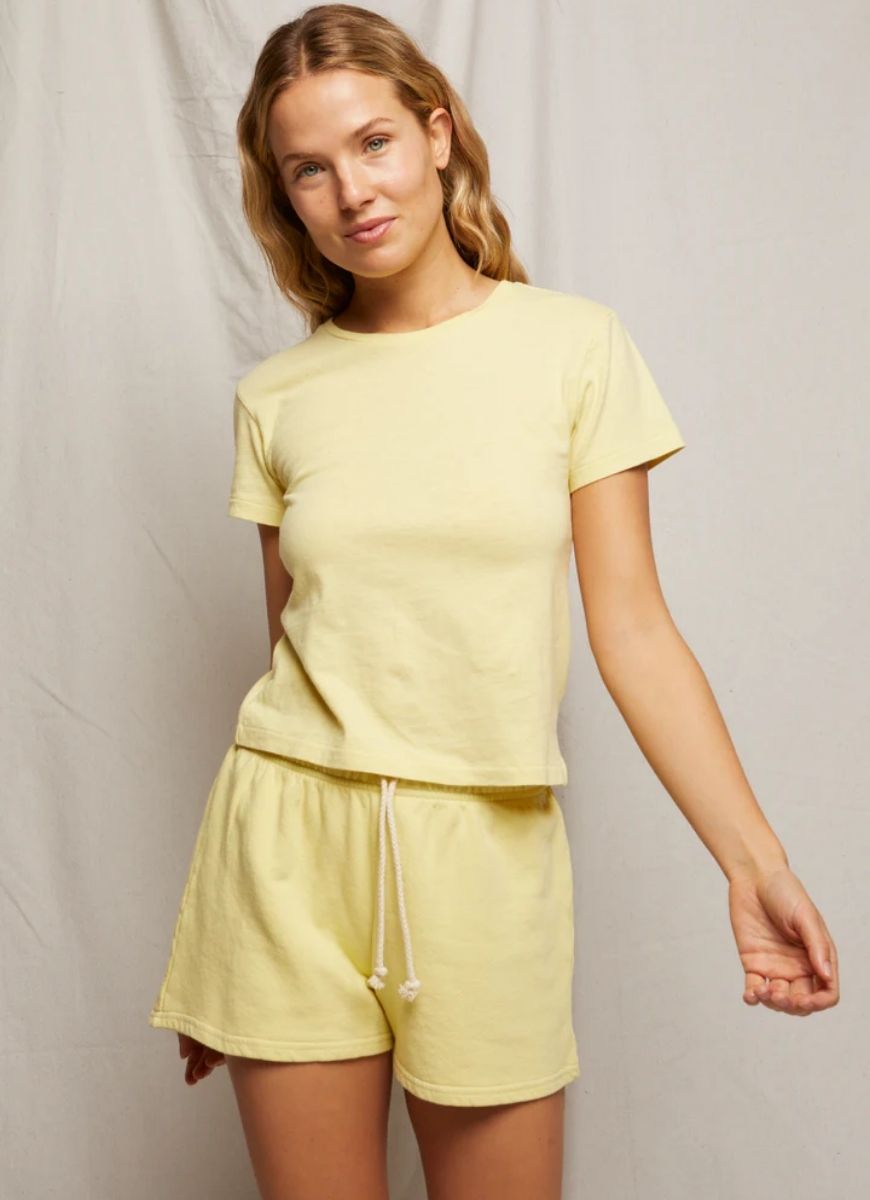 perfectwhitetee Layla French Terry Sweatshort in Banana Alternate Front View