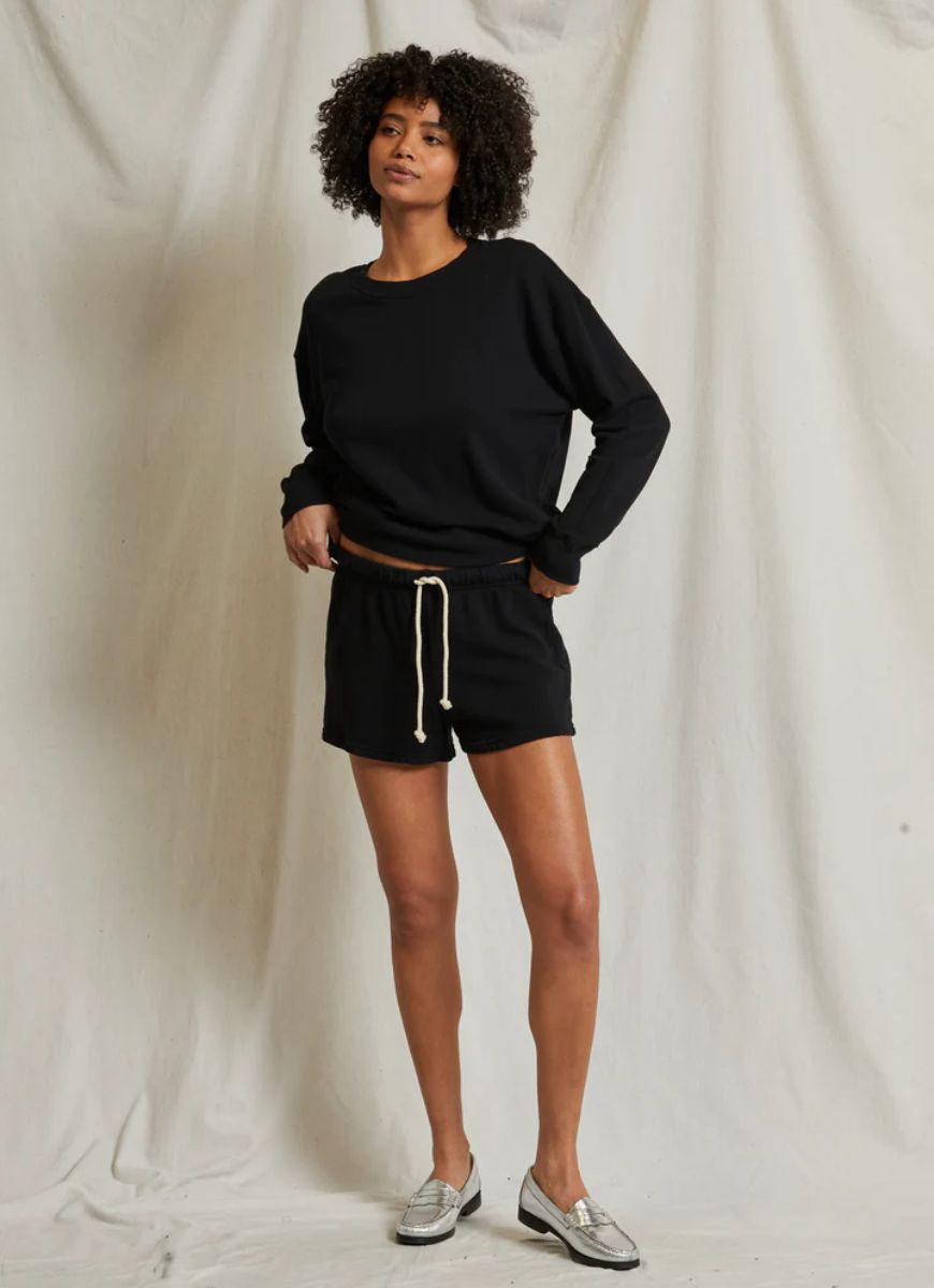 perfectwhitetee Layla French Terry Sweatshort in Black Front View