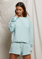 perfectwhitetee Layla French Terry Sweatshort in Iced Aqua Front View