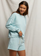 perfectwhitetee Layla French Terry Sweatshort in Iced Aqua Side View