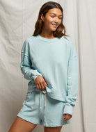 perfectwhitetee Layla French Terry Sweatshort in Iced Aqua Alternate Front View