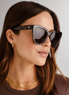 Le Specs Liar Liar Women's Sunglasses in Volcanic Tort Side View Shown on Face