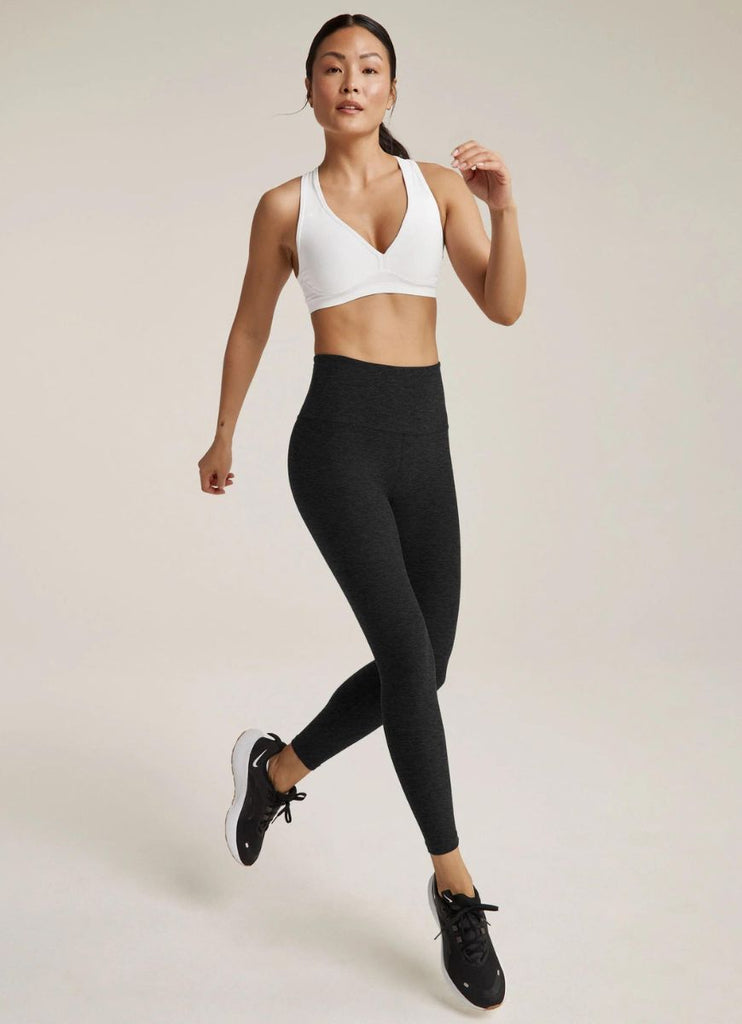 Beyond Yoga Spacedye Lift Your Spirits Sports Bra in White Full Model Front View