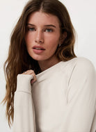 Vuori Long Sleeve Halo Crew in Ecru Heather Close Up Front View