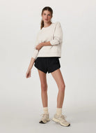 Vuori Long Sleeve Halo Crew in Ecru Heather Full Length Front View