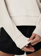 Vuori Long Sleeve Halo Crew in Ecru Heather Close Up View of Sleeves and Cuffs