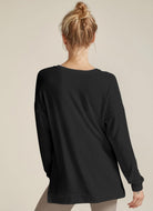 Beyond Yoga Long Weekend Lounge Pullover in Black Back View