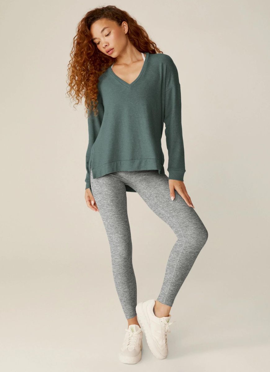 Beyond Yoga Long Weekend Lounge Pullover in Storm Full Front View
