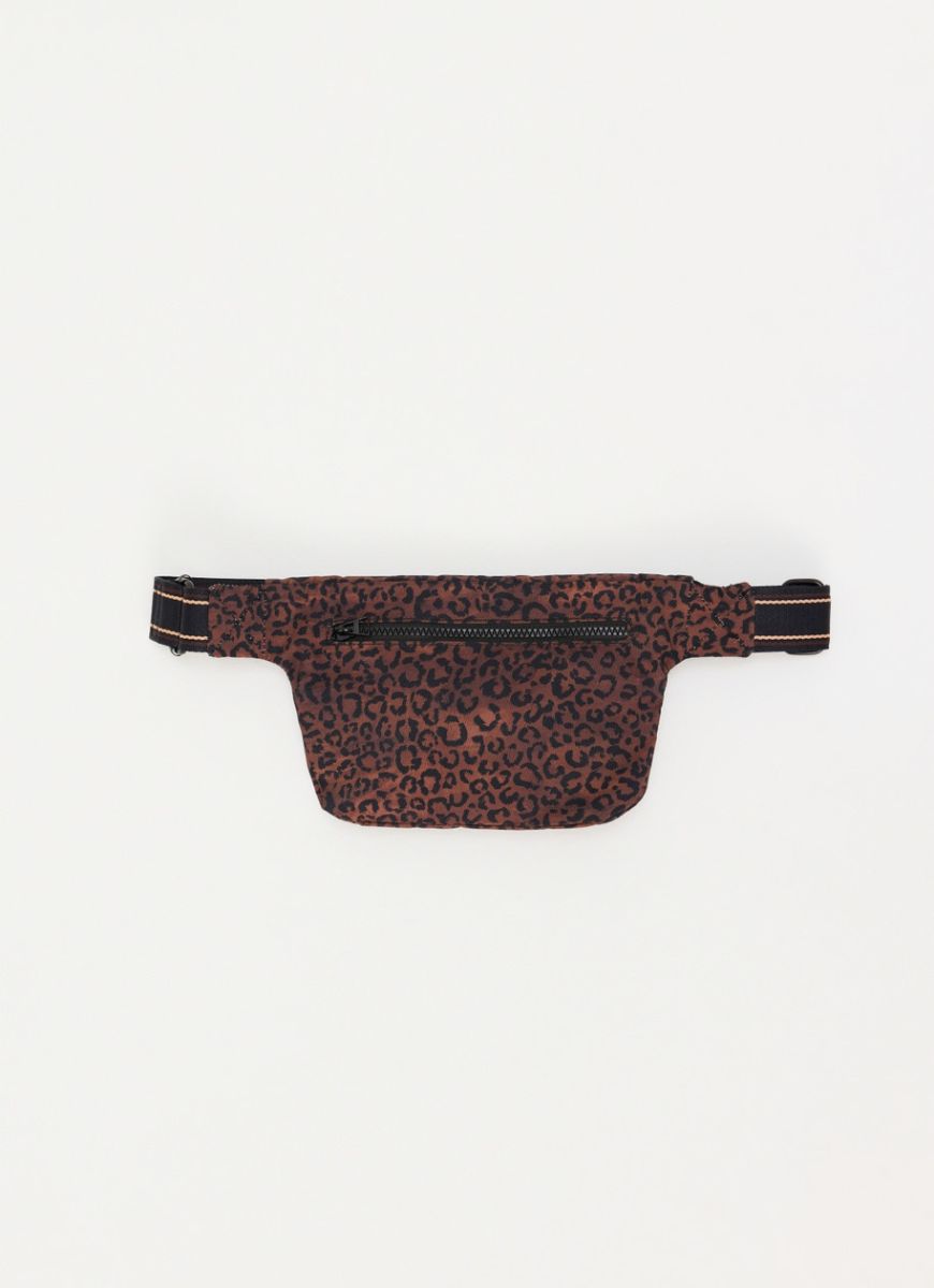 The Upside Women's Malo Belt Bag in Leopard Flat Lay View