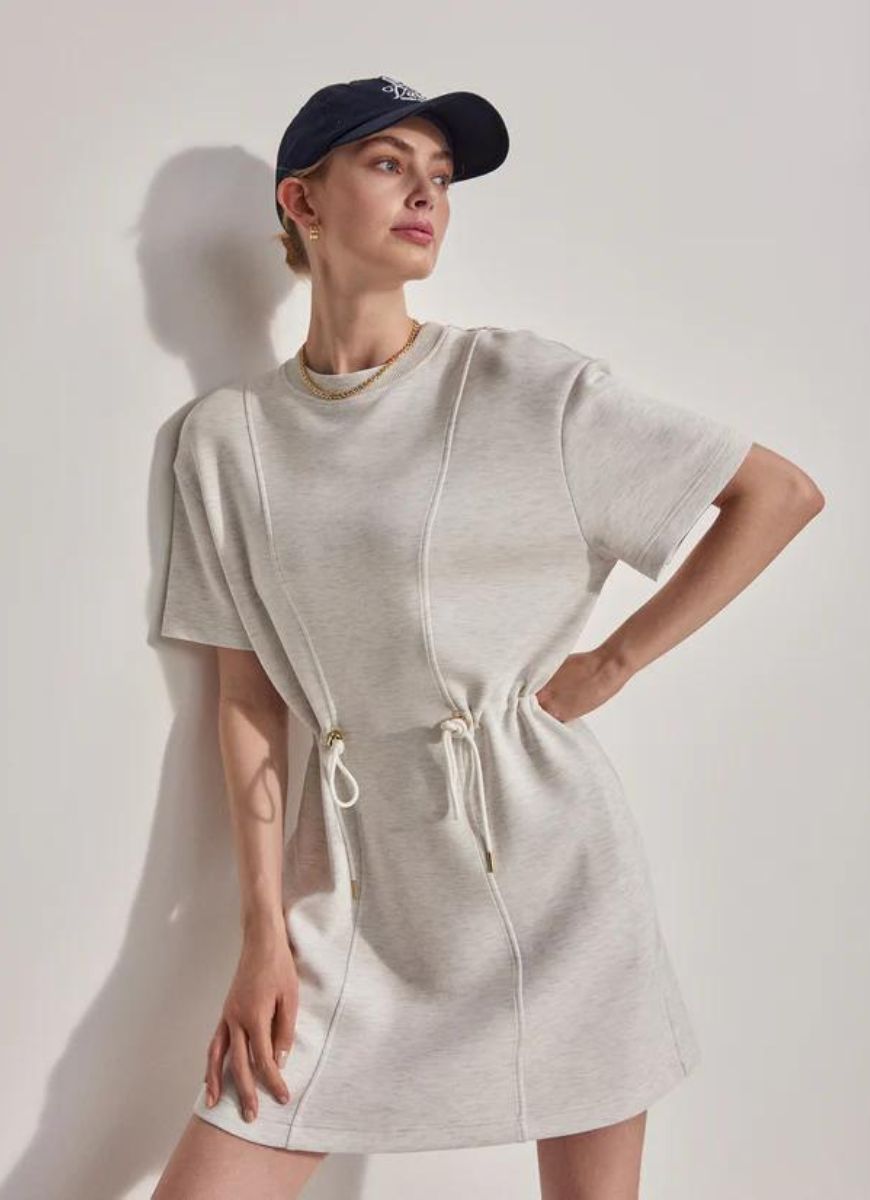 Varley Maple T-shirt Dress in Ivory Marl Front View