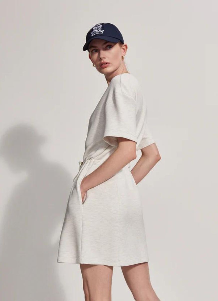 Varley Maple T-shirt Dress in Ivory Marl Back and Side View