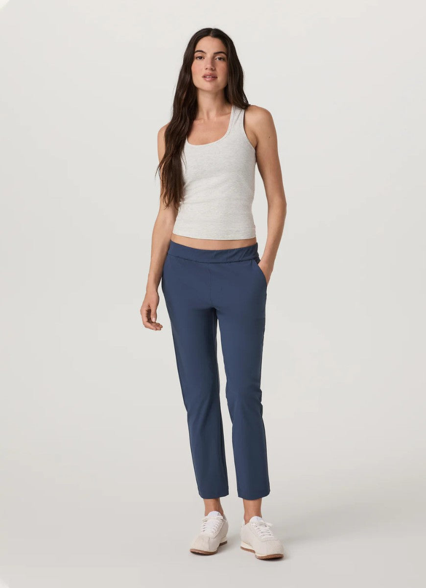Vuori Miles Ankle Pant in Blue Coast Full Length Front View