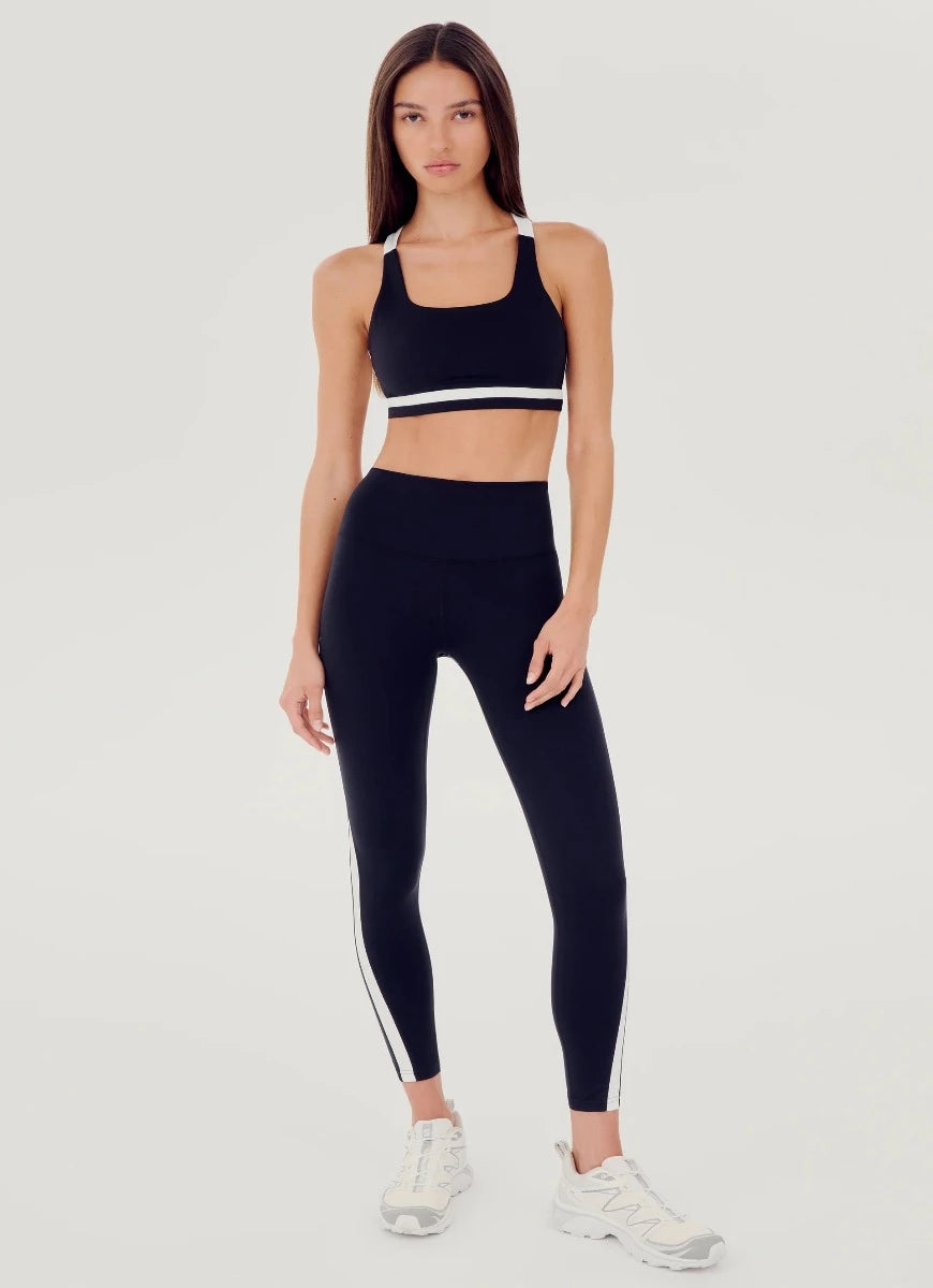 Splits59 Miles High Waist Rigor 7/8 in Black/White Full Front View with Matching Sports Bra