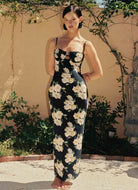 Montce Liz Floral Petal Long Slip Dress