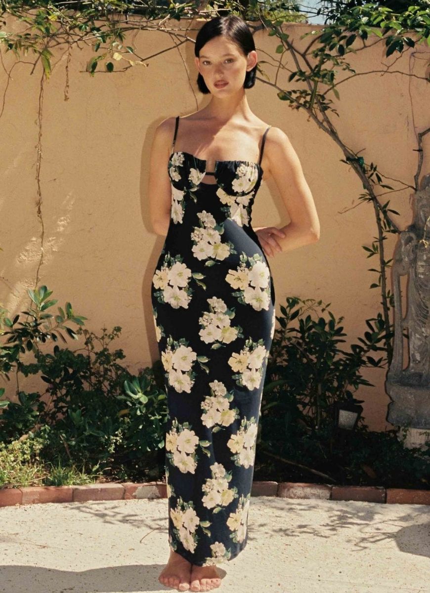 Montce Liz Floral Petal Long Slip Dress