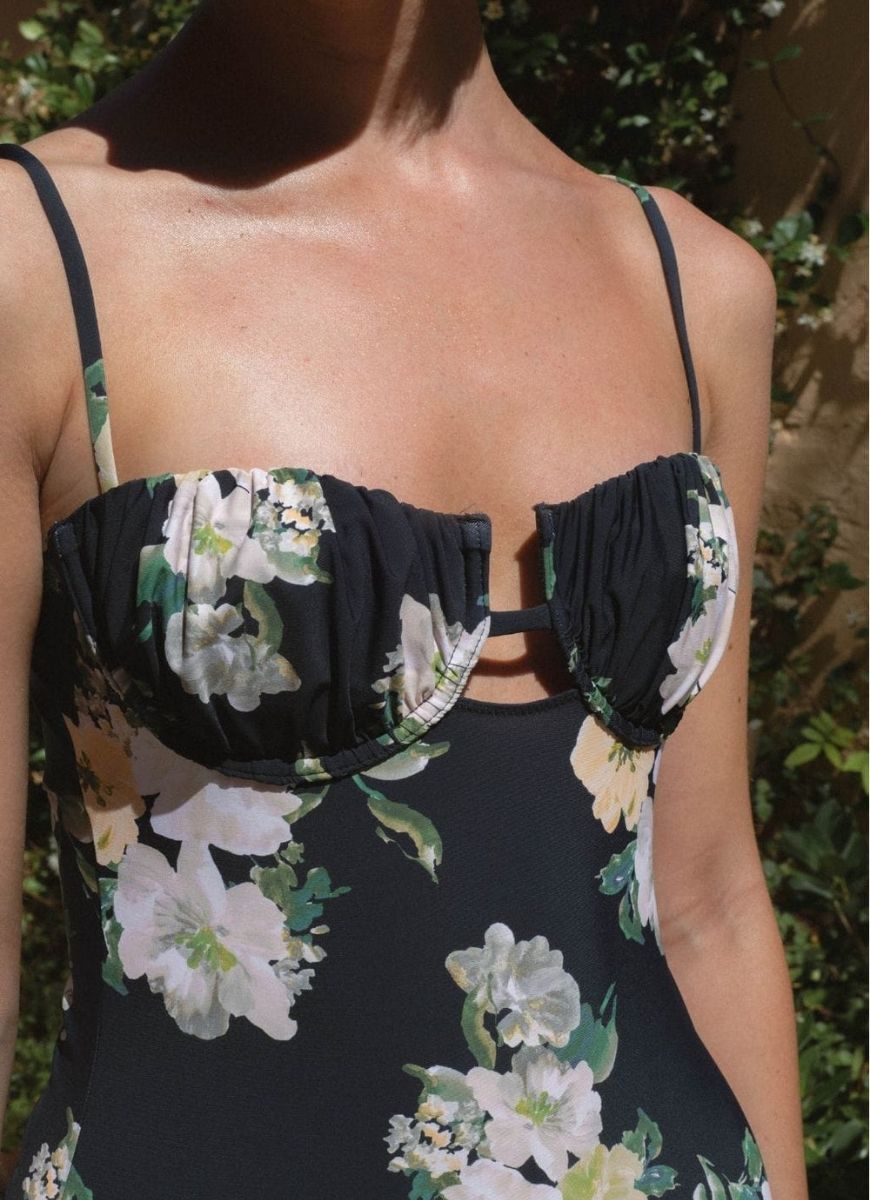 Montce Liz Floral Petal Long Slip Dress Close Up Front View