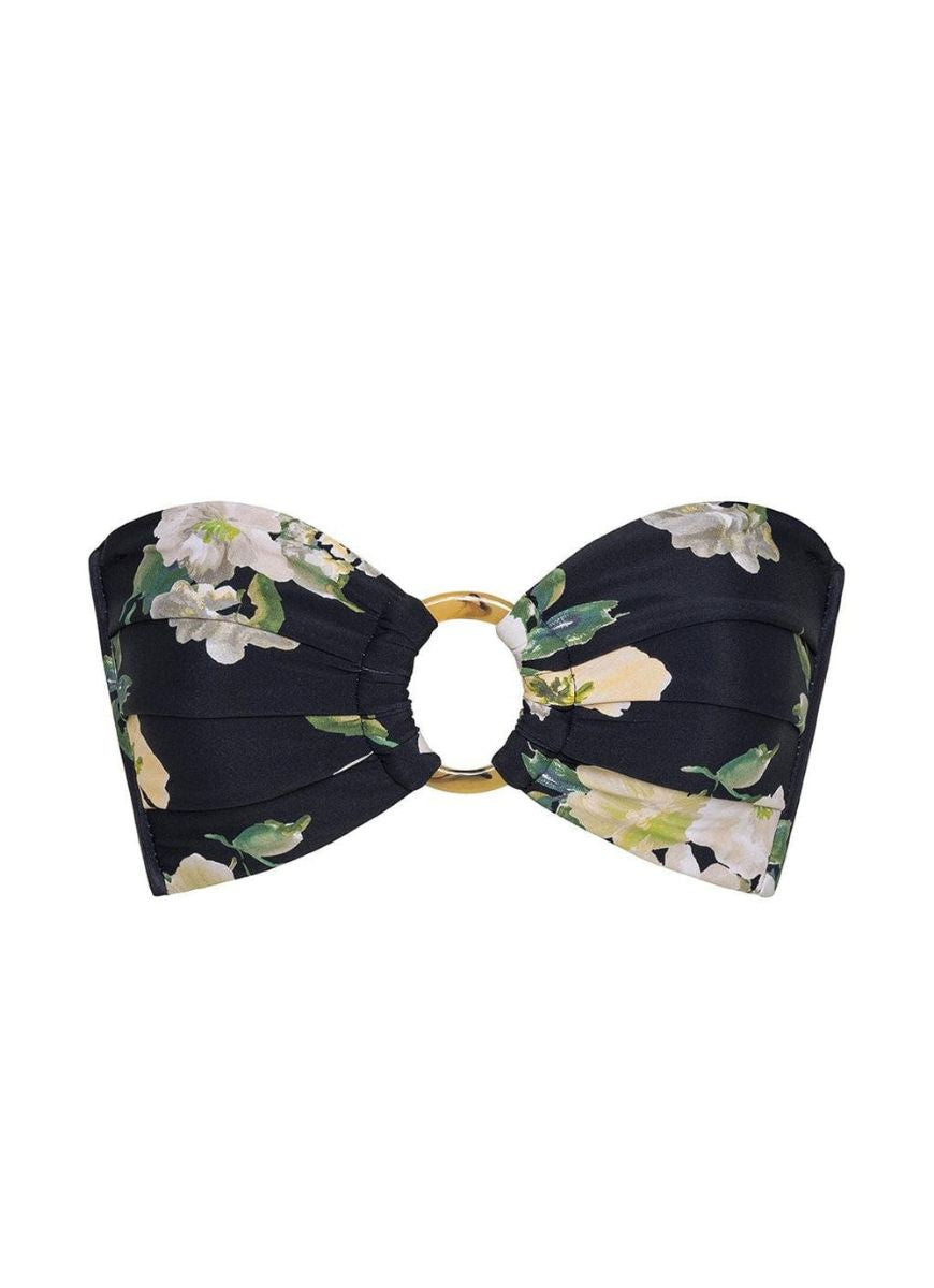 Montce Liz Floral Tori Ties Bandeau Bikini Top Shown on White Background