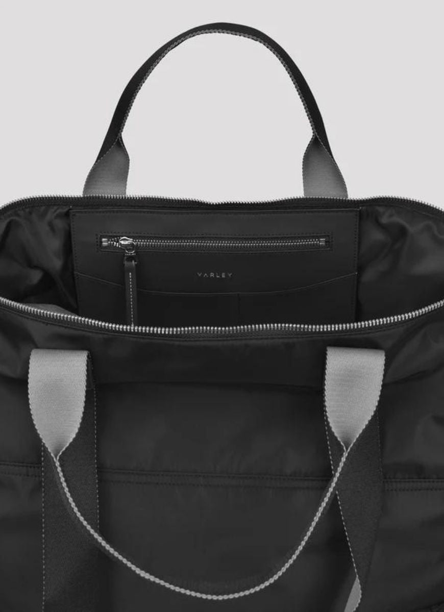 Varley Montlake Weekend Bag in Black Close Up View of Inside Zipper Compartment