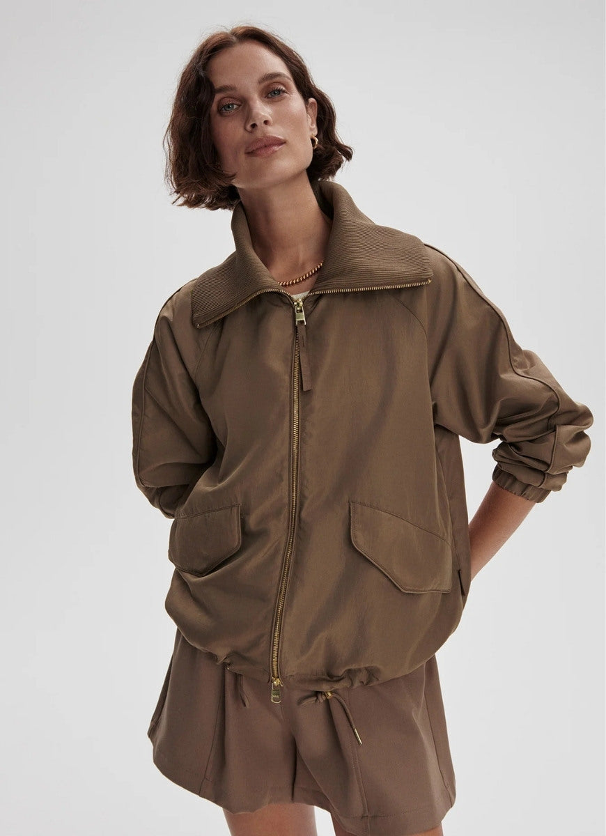 Varley Morven Blouson Jacket in Taupe Stone Front View