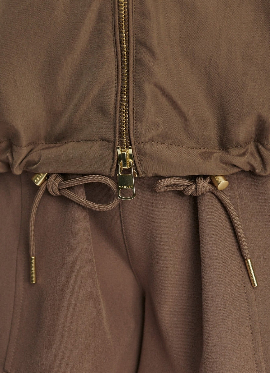 Varley Morven Blouson Jacket in Taupe Stone Close Up Zipper View