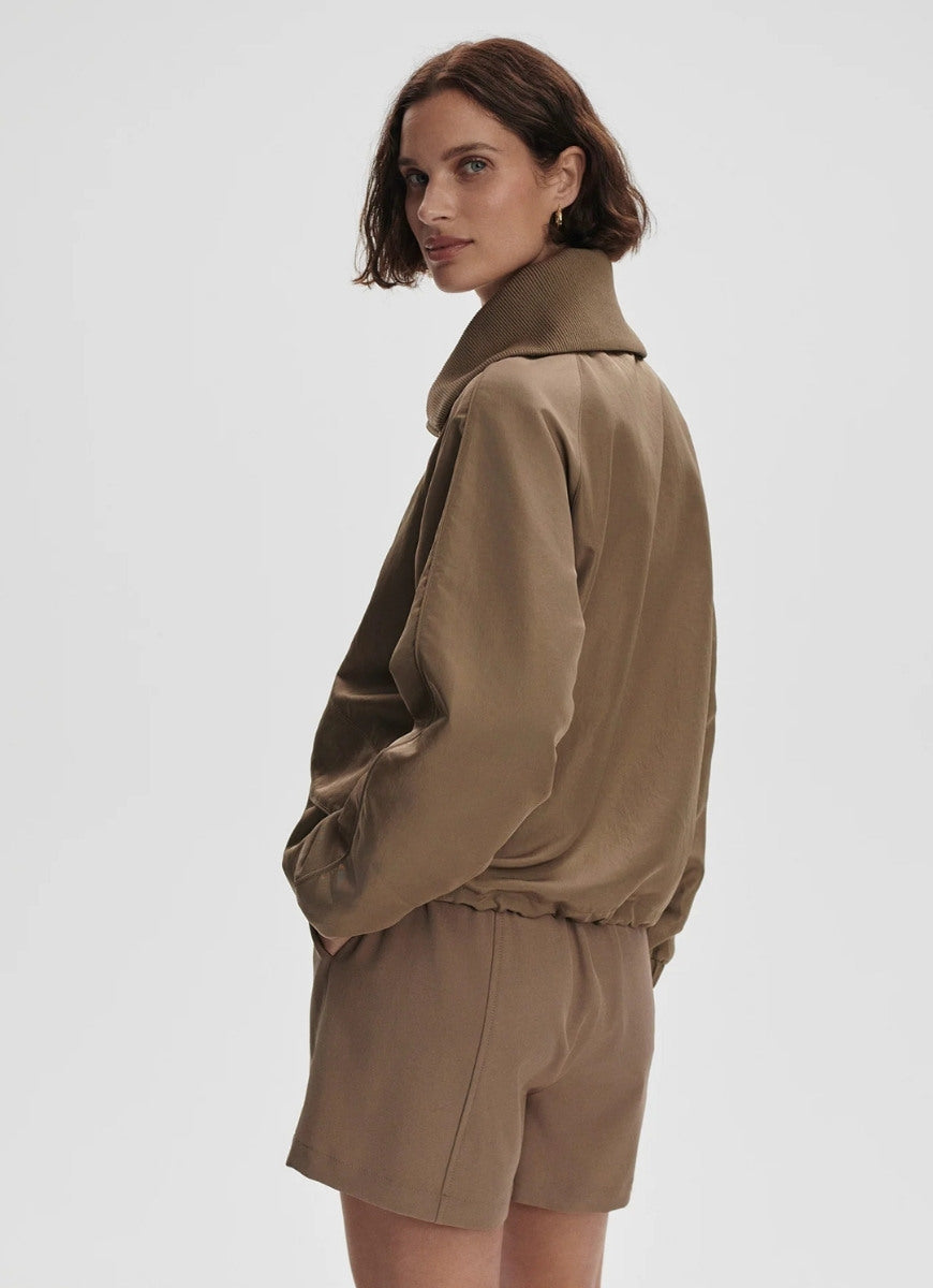 Varley Morven Blouson Jacket in Taupe Stone Side and Back View