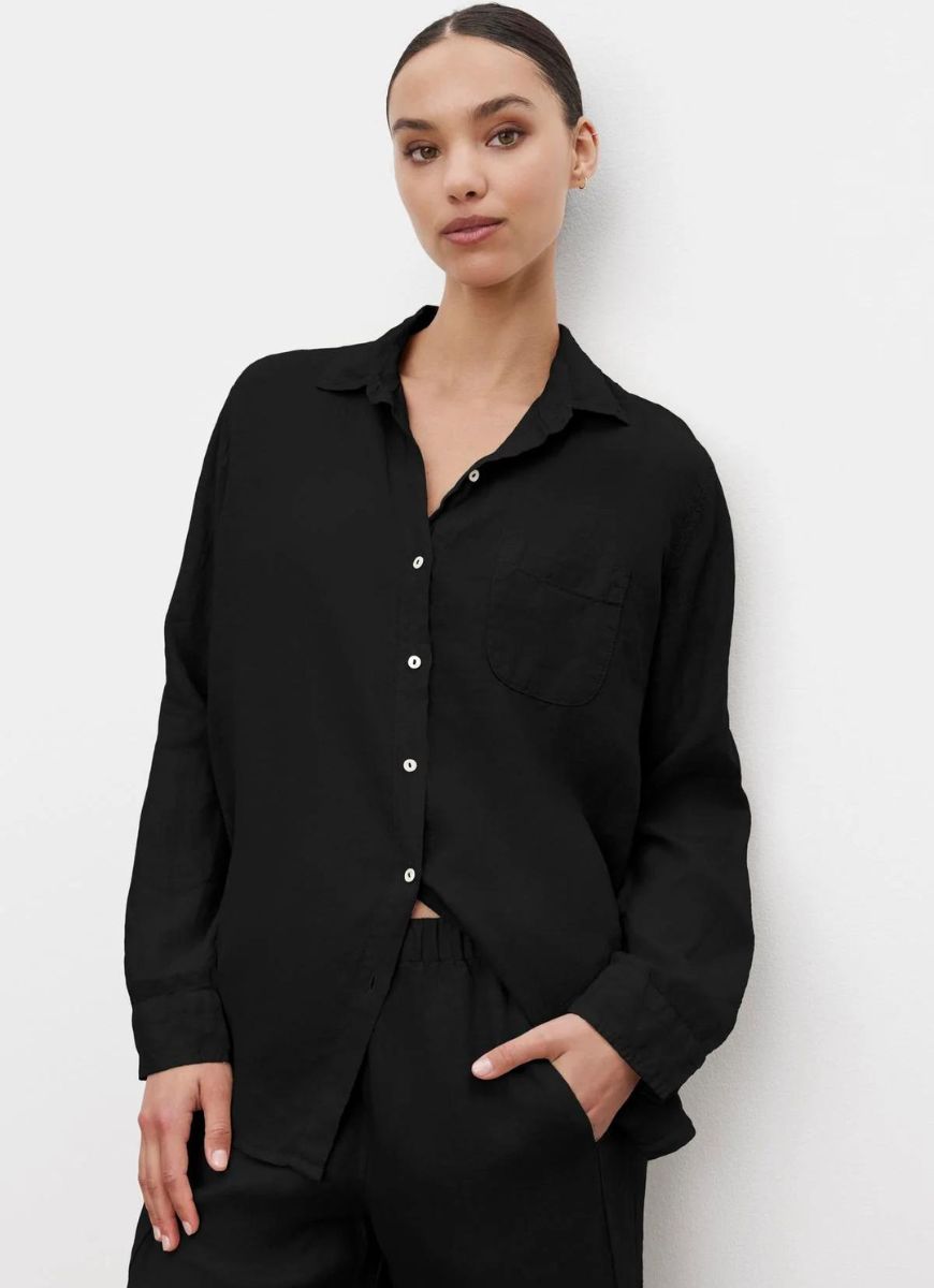 Velvet Mulholland Women's Linen Shirt in Black