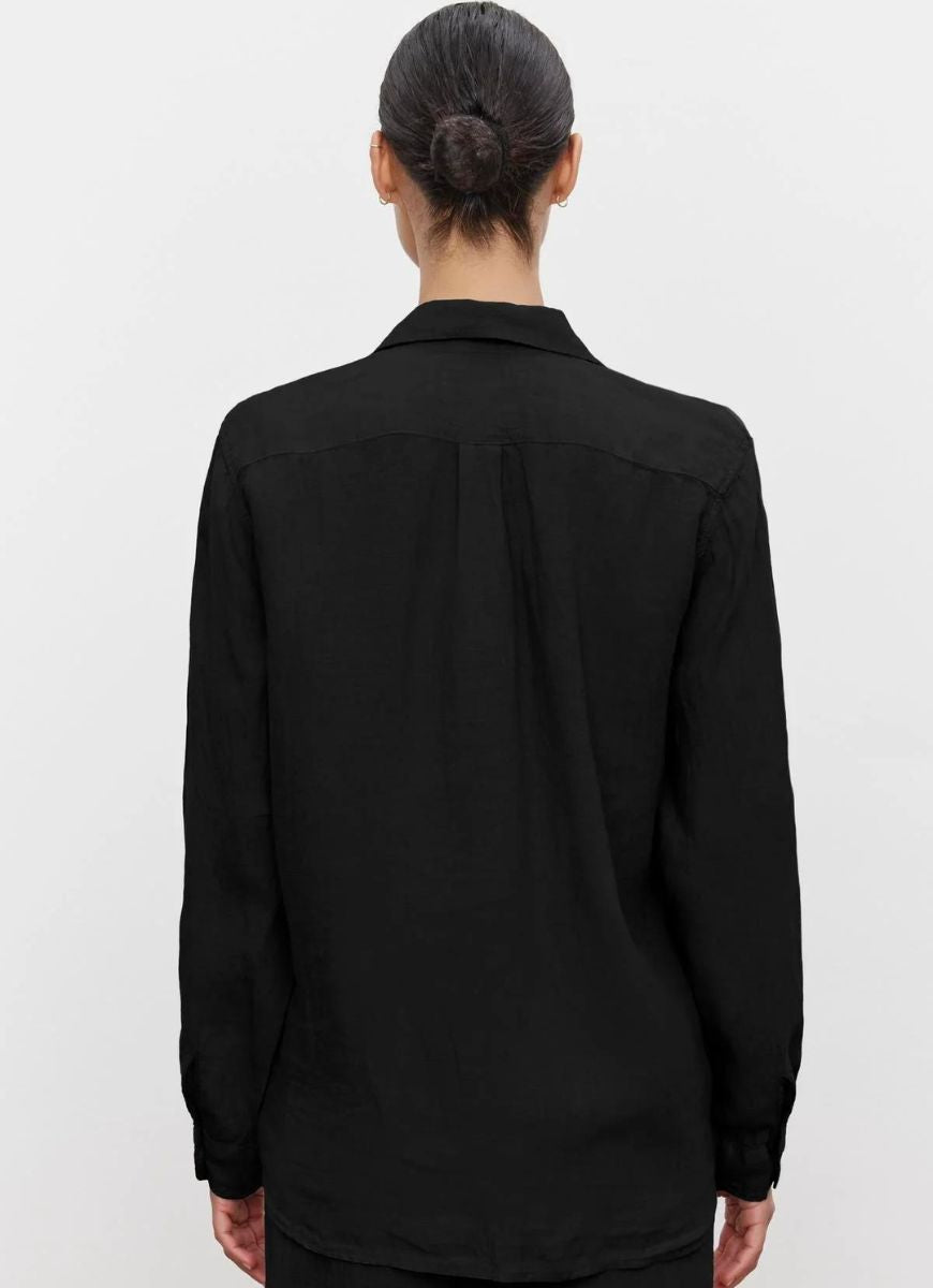 Velvet Mulholland Women's Linen Shirt in Black Back View