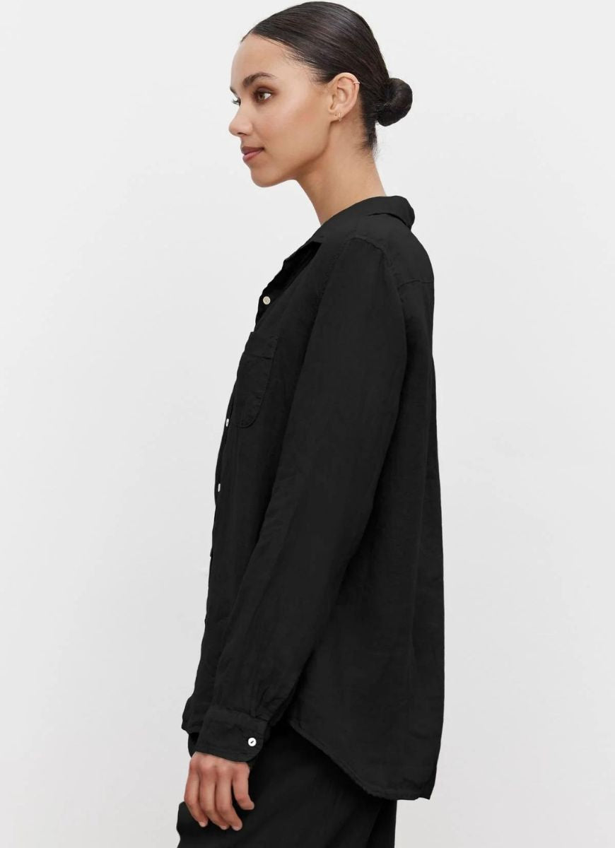 Velvet Mulholland Women's Linen Shirt in Black Side View