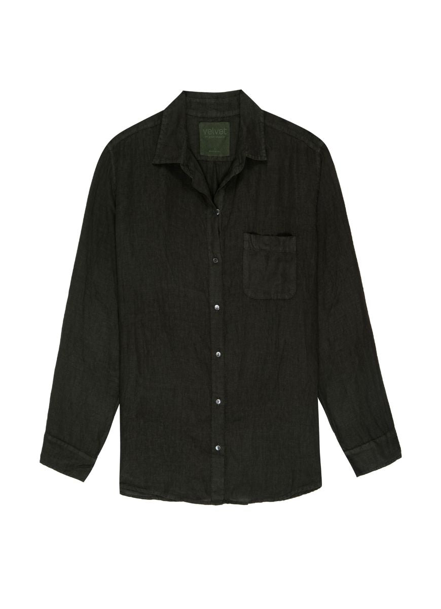 Velvet Mulholland Women's Linen Shirt in Black Product Shot View